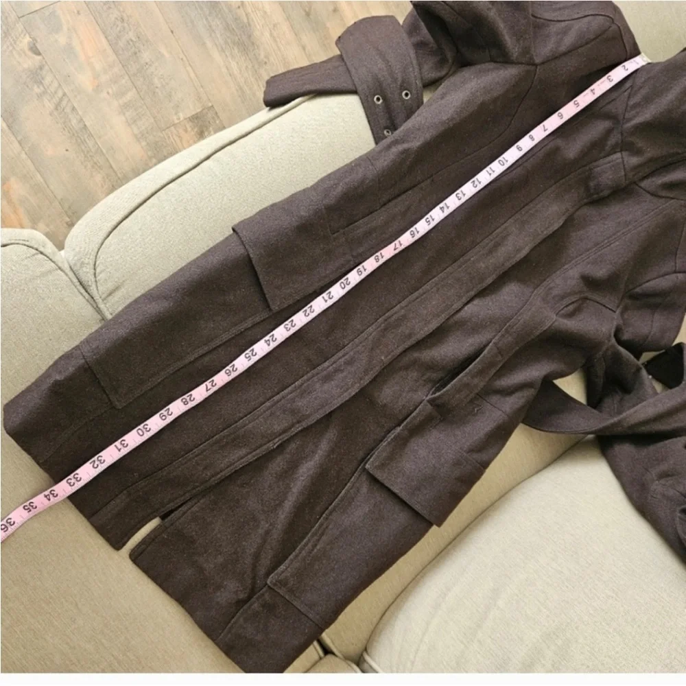 Zara coat size Medium dark chocolate brown wool blend trench belted - Picture 15 of 16